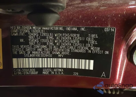 2014 Toyota Highlander Xle V6 from USA, damaged, VIN 5TDJKRFH9ES028450